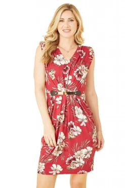 Women Mela London Floral Jersey Pocket Dress With Gold Bar Det