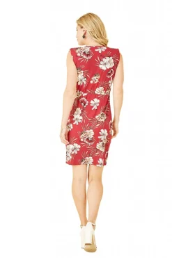 Women Mela London Floral Jersey Pocket Dress With Gold Bar Det