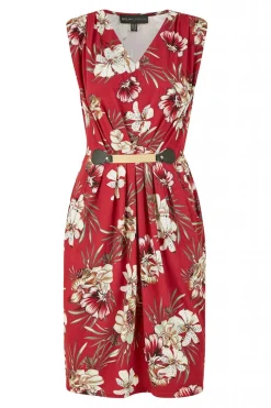 Women Mela London Floral Jersey Pocket Dress With Gold Bar Det