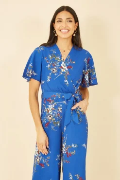 Women Mela London Floral Print Jumpsuit With Angel Sleeves