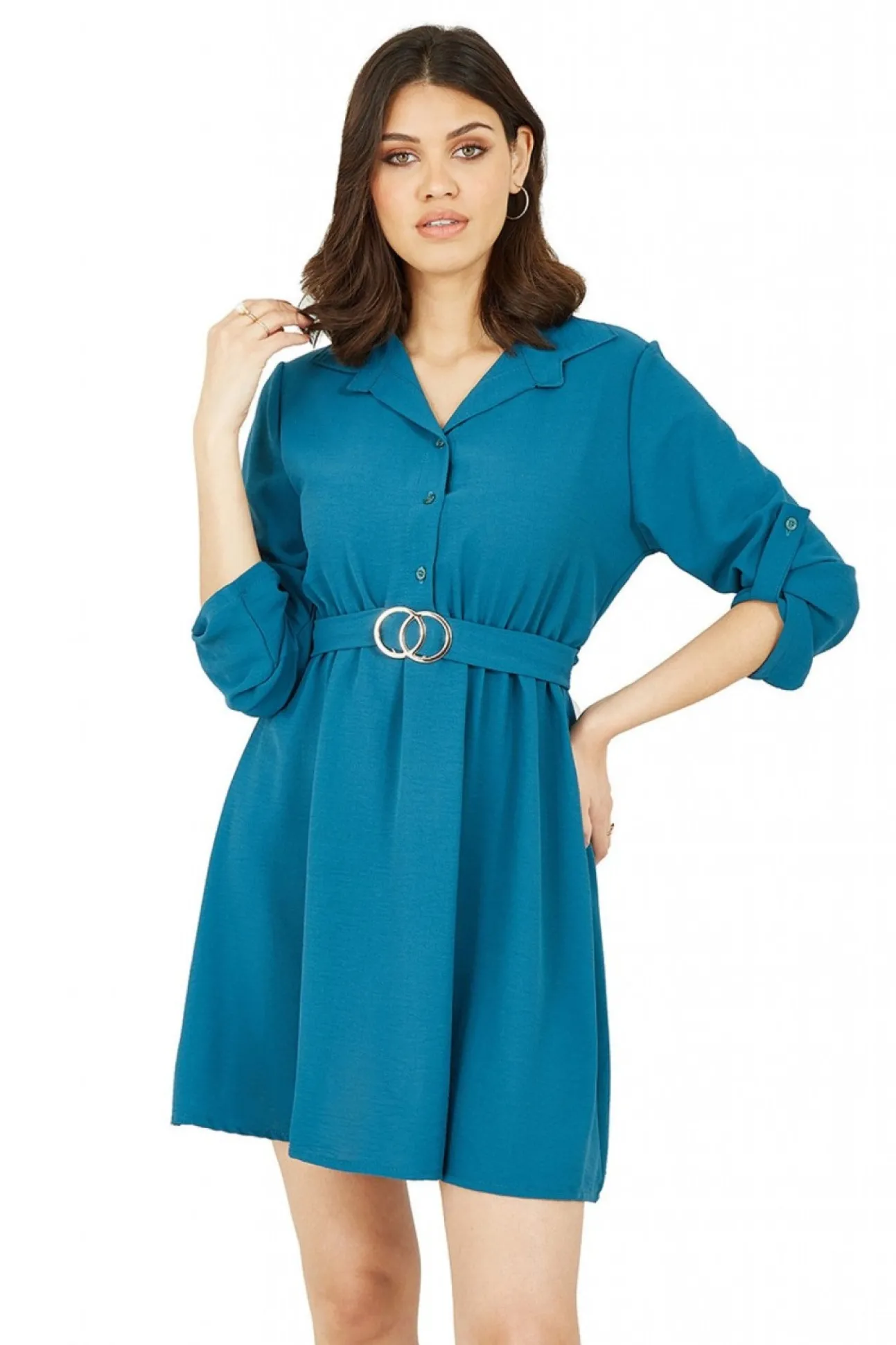 Women Mela London Gold Buckle Shirt Dress