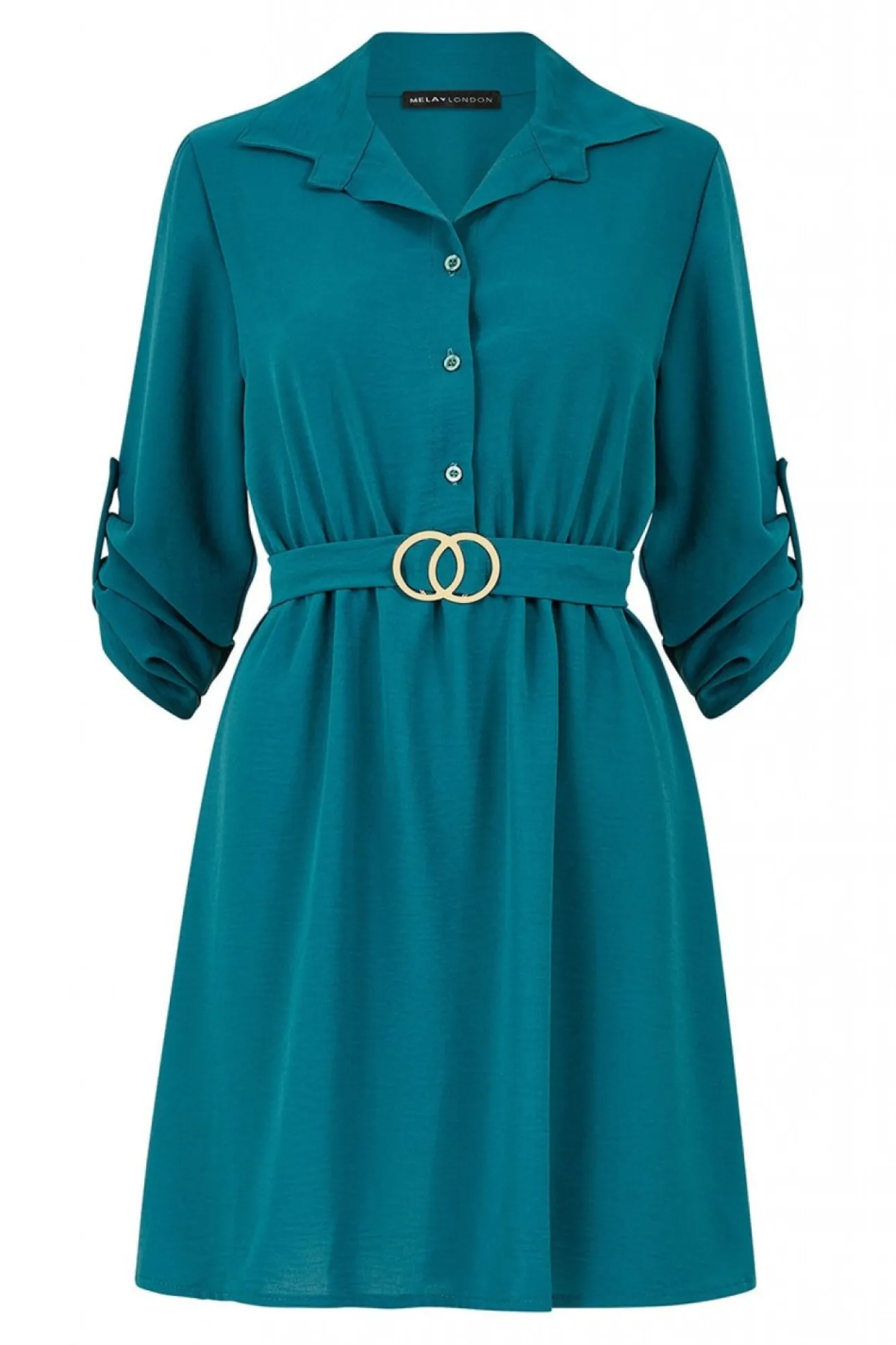 Women Mela London Gold Buckle Shirt Dress
