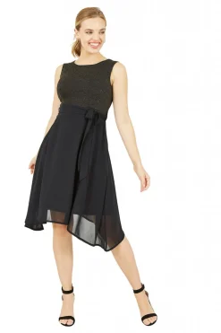 Women Mela London Gold Sparkle Dress With Woven Skirt