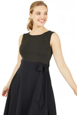 Women Mela London Gold Sparkle Dress With Woven Skirt