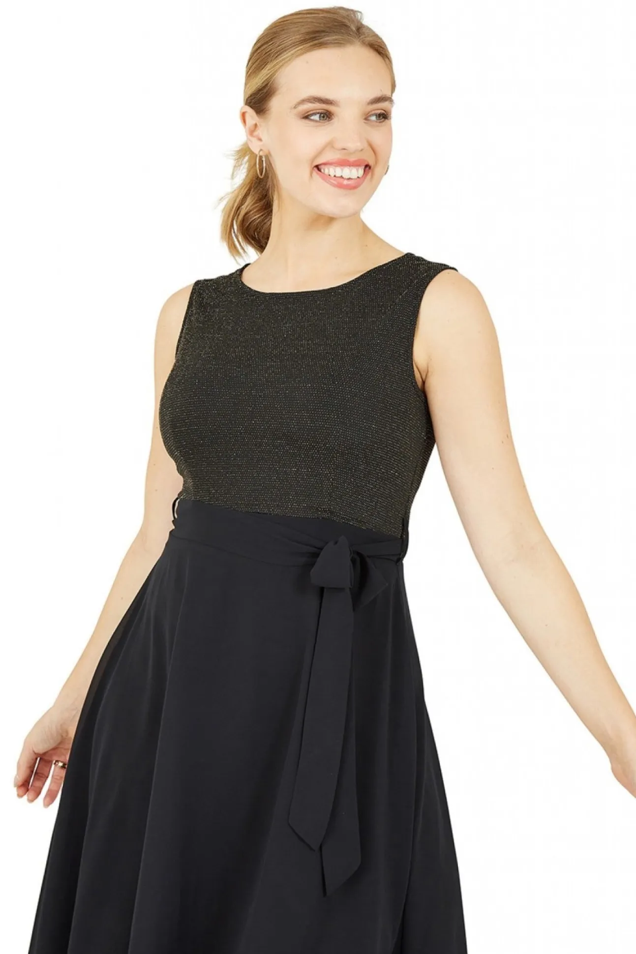 Women Mela London Gold Sparkle Dress With Woven Skirt