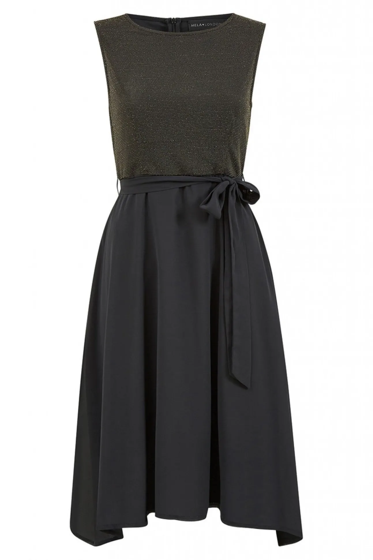 Women Mela London Gold Sparkle Dress With Woven Skirt