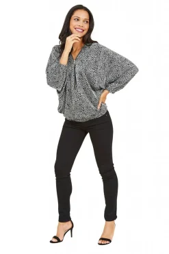 Women Mela London Leopard Zip Top