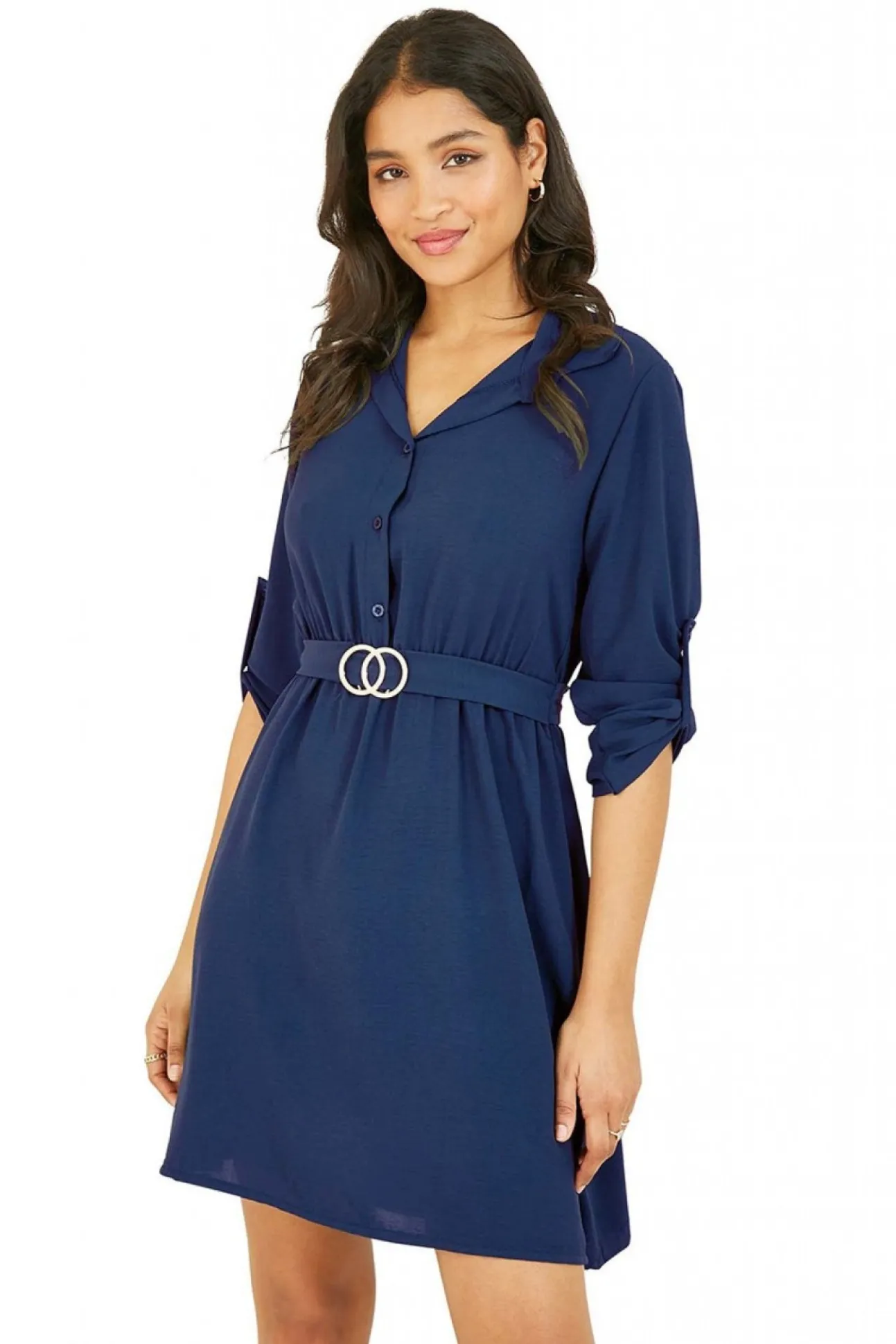 Women Mela London Navy Belted Shirt Dress