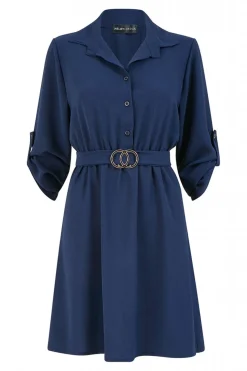 Women Mela London Navy Belted Shirt Dress