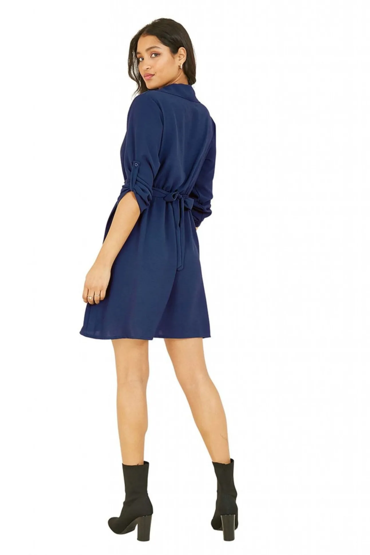 Women Mela London Navy Belted Shirt Dress