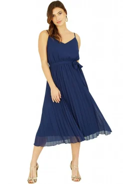 Women Mela London Navy Pleated Strappy Midi Dress