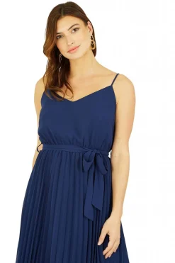 Women Mela London Navy Pleated Strappy Midi Dress