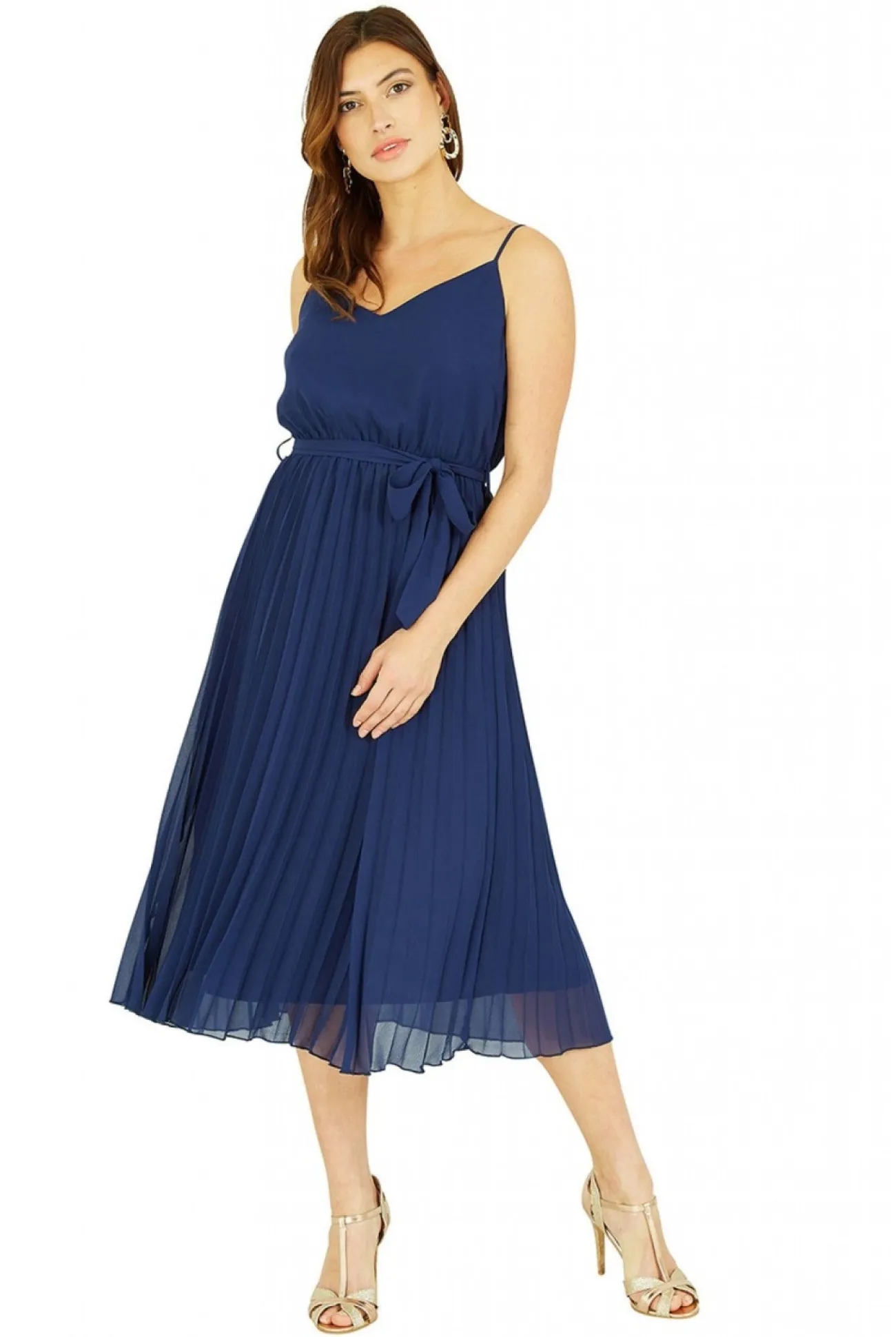 Women Mela London Navy Pleated Strappy Midi Dress