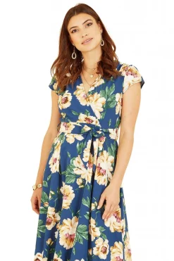 Women Mela London Painted Floral Print Dipped Hem Wrap Dress