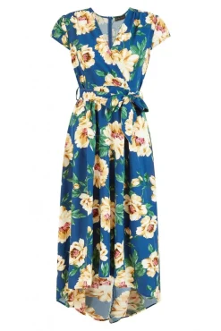 Women Mela London Painted Floral Print Dipped Hem Wrap Dress