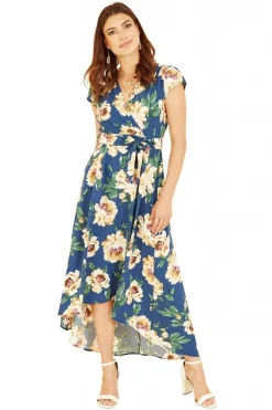 Women Mela London Painted Floral Print Dipped Hem Wrap Dress