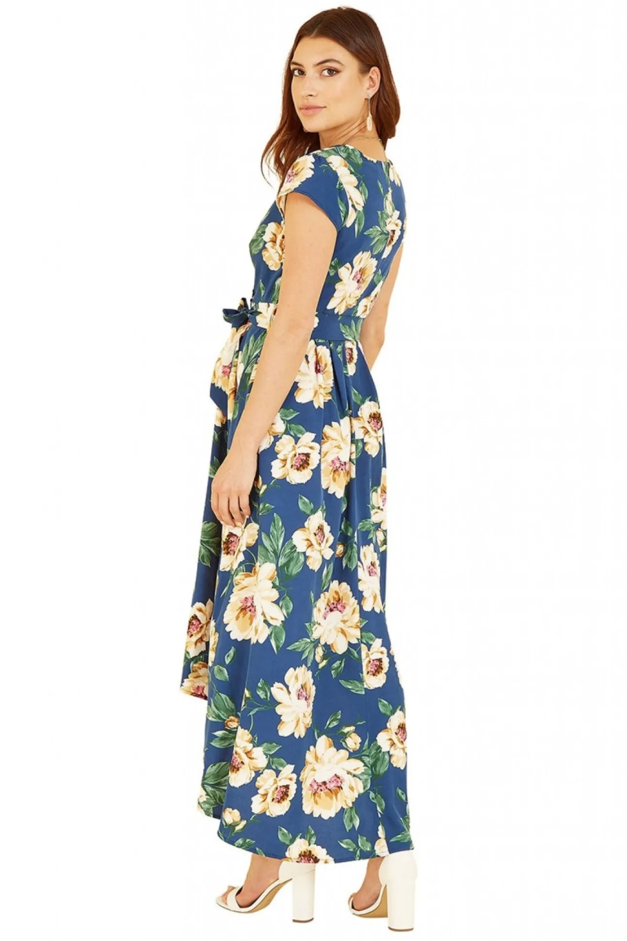 Women Mela London Painted Floral Print Dipped Hem Wrap Dress