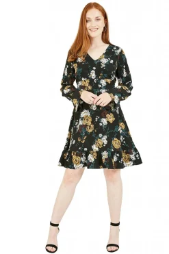 Women Mela London Rose Skater Dress With Frill Hem