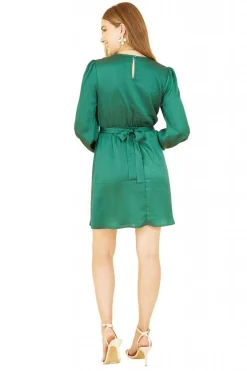 Women Mela London Satin Wrap Dress With Long Sleeves