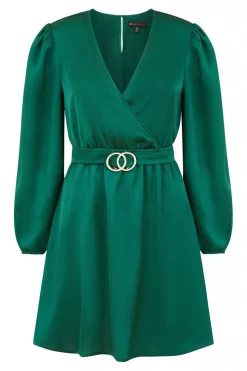 Women Mela London Satin Wrap Dress With Long Sleeves