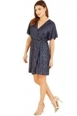 Women Mela London Sequin Kimono Sleeve Wrap Dress