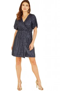 Women Mela London Sequin Kimono Sleeve Wrap Dress