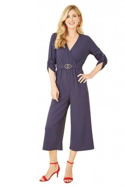 Women Mela London Wrap Over Stretch Jumpsuit With Gold Belt