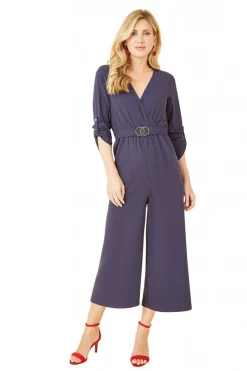 Women Mela London Wrap Over Stretch Jumpsuit With Gold Belt