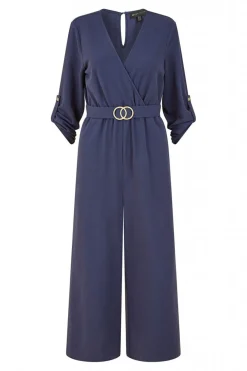 Women Mela London Wrap Over Stretch Jumpsuit With Gold Belt