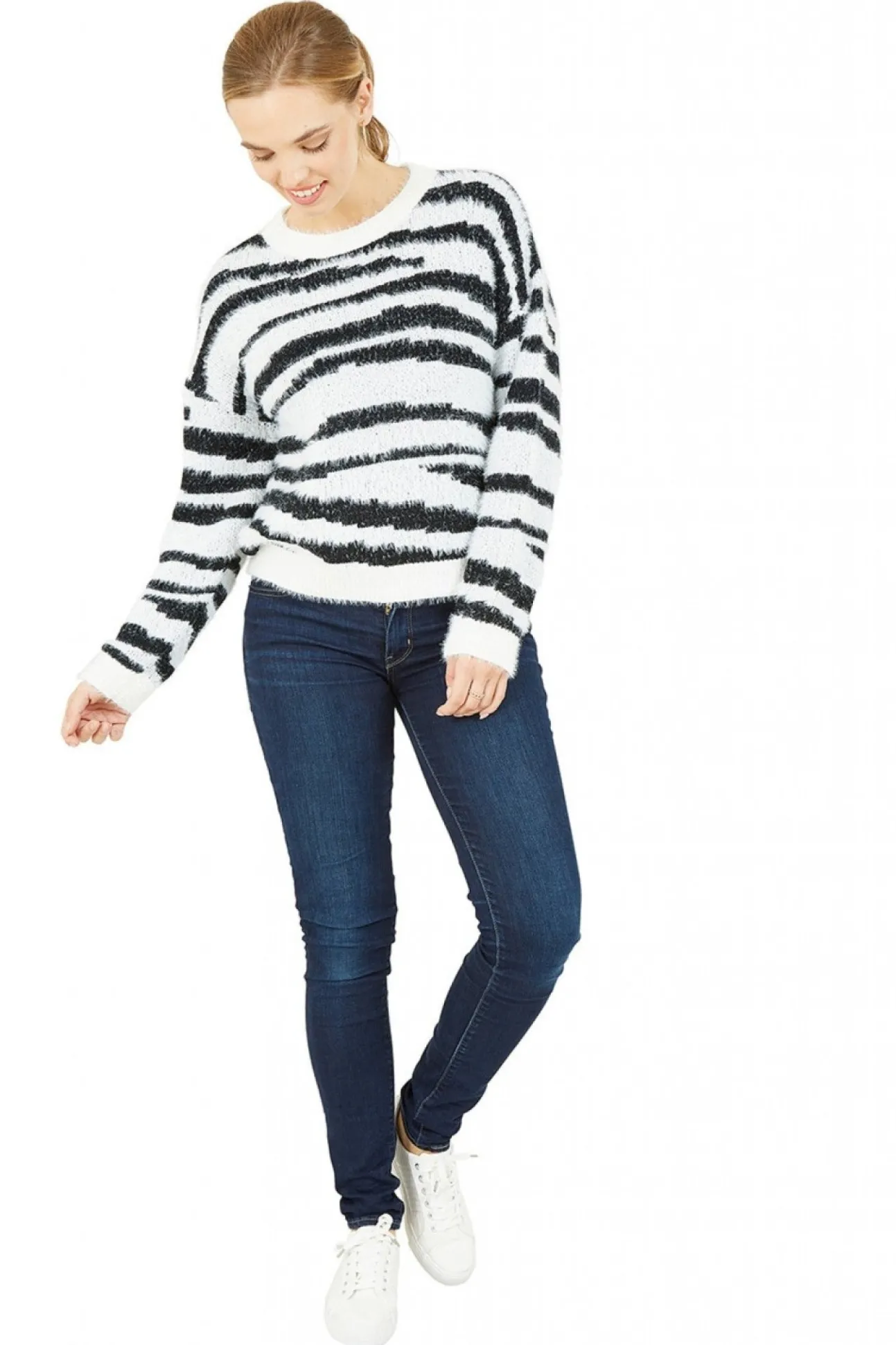 Women Mela London Zebra Knitted Fluffy Jumper