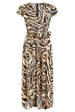 Women Mela London Zebra Print Dipped Hem Wrap Dress