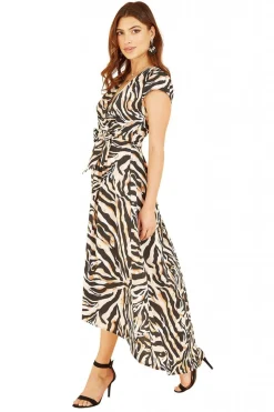 Women Mela London Zebra Print Dipped Hem Wrap Dress