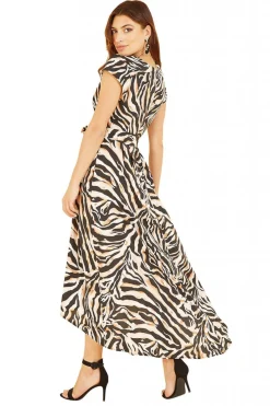 Women Mela London Zebra Print Dipped Hem Wrap Dress