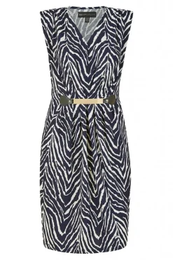 Women Mela London Zig Zag Jersey Pocket Dress With Gold Bar