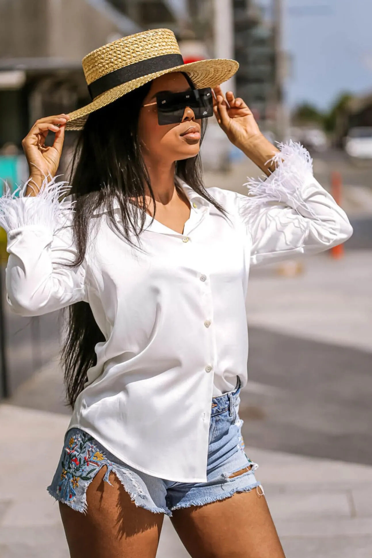 Women SETSOFRAN London Faux Feather Trim Blouse