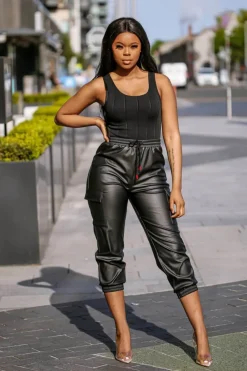 Women SETSOFRAN London Faux Leather Cargo Pants