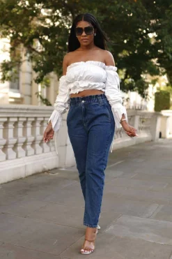 Women SETSOFRAN London High Waist Shape Paperbag Jeans Medium Wash