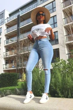 Women SETSOFRAN London High Waist Shape Skinny Jeans Distressed
