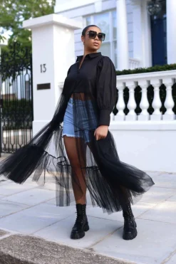 Women SETSOFRAN London Sheer Tulle Shirt Dress