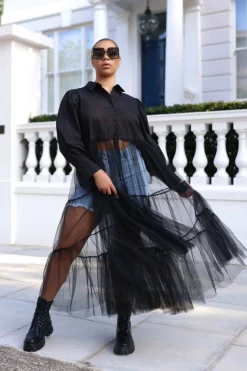 Women SETSOFRAN London Sheer Tulle Shirt Dress