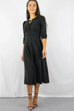 Women Signage Tie Keyhole Front Midi Dress