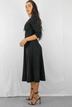 Women Signage Tie Keyhole Front Midi Dress