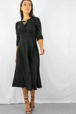 Women Signage Tie Keyhole Front Midi Dress