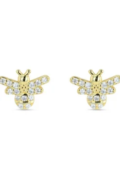 Women White Leaf Crystal Bee Earring Plated Sterling Silver