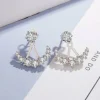 Women White Leaf Cubic Zirconia Curve Ear Jacket Sterling
