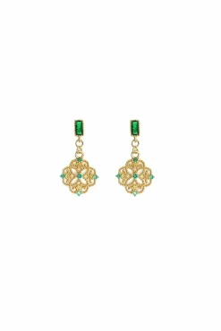 Women White Leaf Filigree Earring In Green Cubic Zirconia