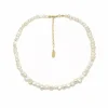 Women White Leaf Freshwater Pearl Choker In Gold