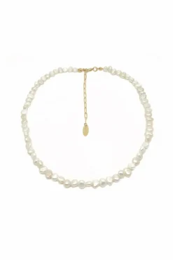 Women White Leaf Freshwater Pearl Choker In Gold
