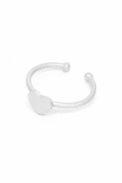Women White Leaf Heart Ring In Matt