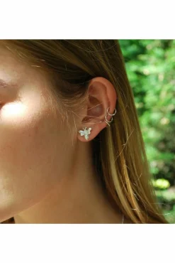 Women White Leaf Little Bee Earring In Satin